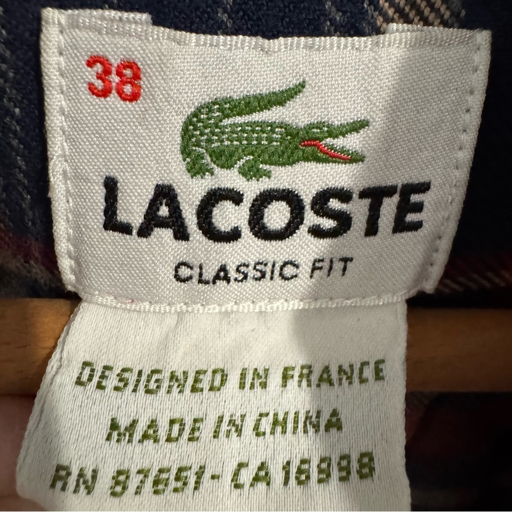 Lacoste‎ Men’s Plaid Flannel Button Down Casual Shirt Double Pocket sz 38 Small - Picture 2 of 7